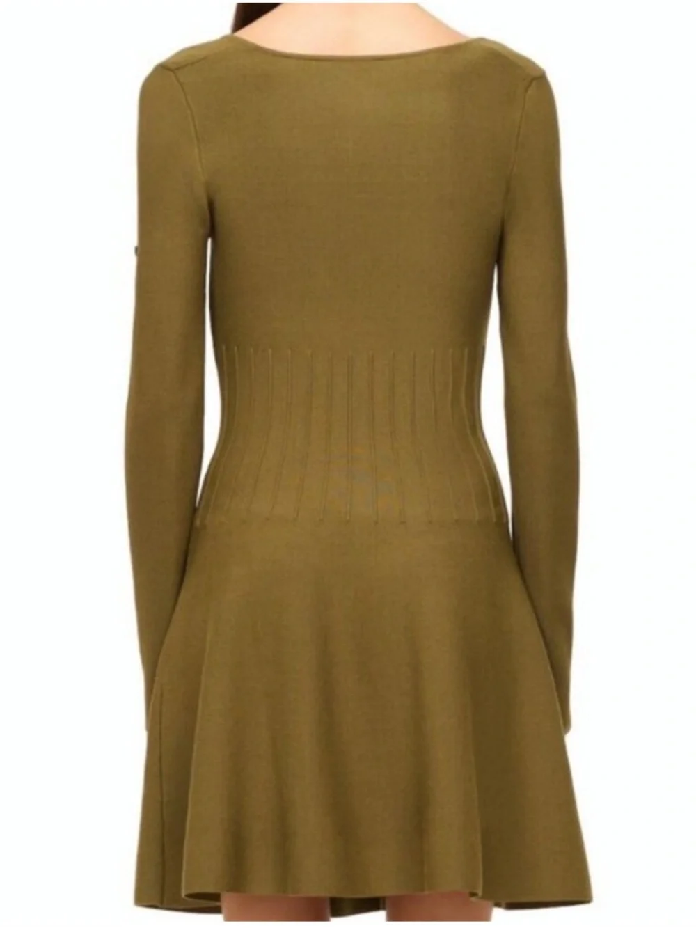 STAUD - Deora Square Knit Long Sleeve Pleated Mini Dress - sergeant green - Med - Picture 4 of 13